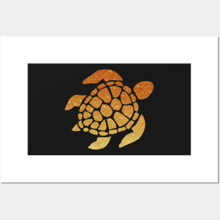 Orange Ombre Faux Glitter Turtle Posters and Art